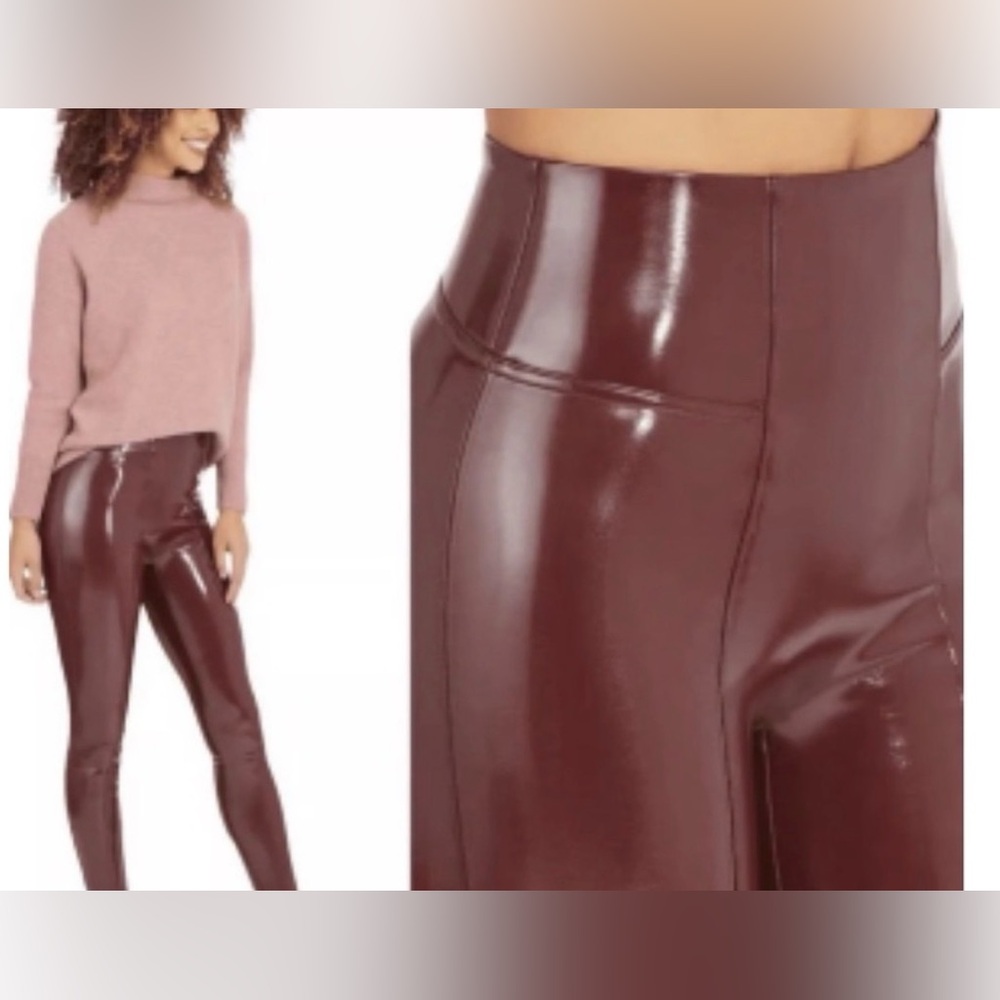 Spanx Faux Patent Leather Leggings In Ruby Size XS